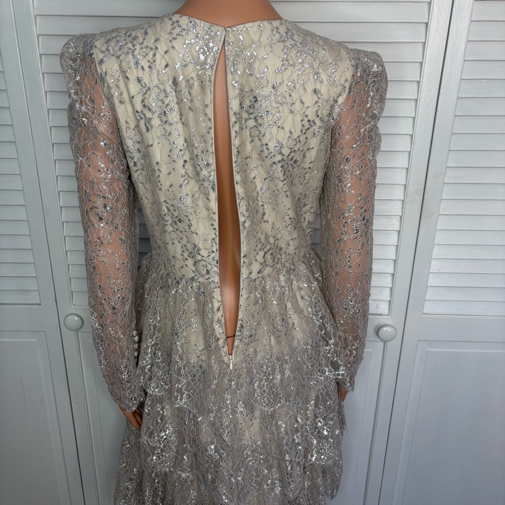 ANTONIO MELANI Metallic Lace Ruffled Maxi Gown Size 4 - Picture 4 of 6